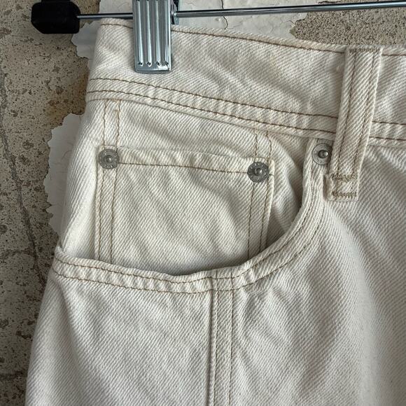 Free People Denim Skirt Size 27 We the Free Cream Cotton Midi Pencil Raw Hem - Picture 4 of 7